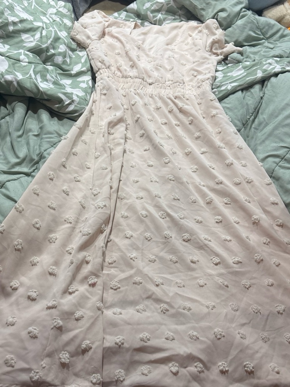 Cream colored  Textured Floral  Dress